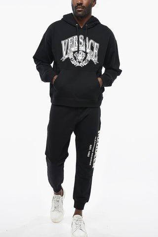 Felpa Hoodie in Cotone Garzato con Stampa Iconica