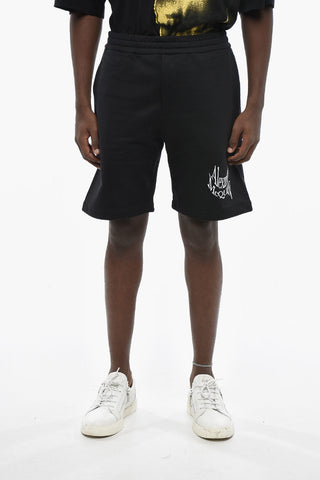 Shorts in Cotone Garzato con Logo Ricamato