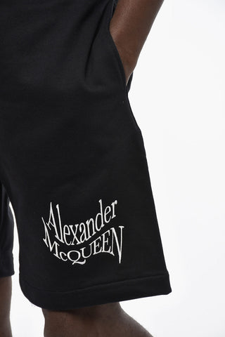 Shorts in Cotone Garzato con Logo Ricamato