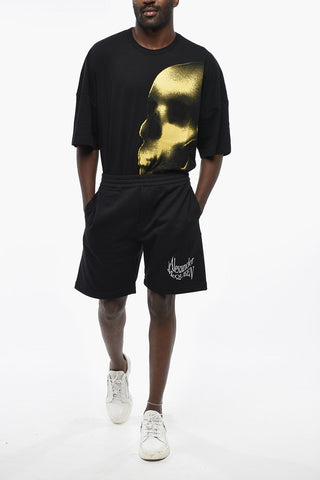 Shorts in Cotone Garzato con Logo Ricamato