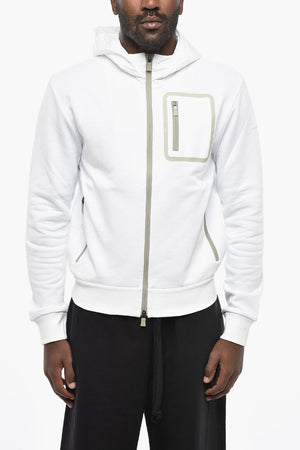 Felpa Full-Zip in Cotone Garzato con Cappuccio in Nylon