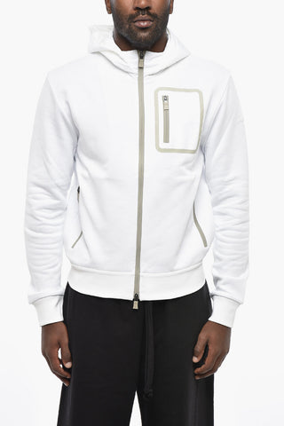 Sweatshirt mit durchgehendem Reißverschluss aus aufgerauter Baumwolle mit Kapuze aus Nylon