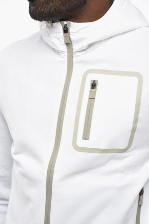Felpa Full-Zip in Cotone Garzato con Cappuccio in Nylon