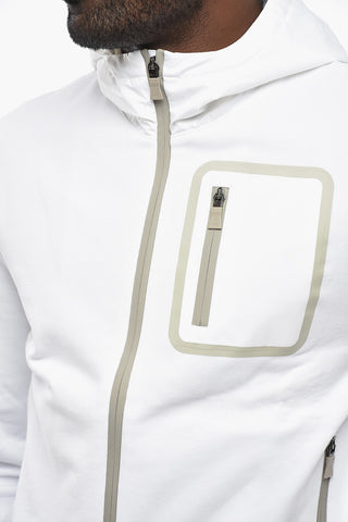 Sweatshirt mit durchgehendem Reißverschluss aus aufgerauter Baumwolle mit Kapuze aus Nylon