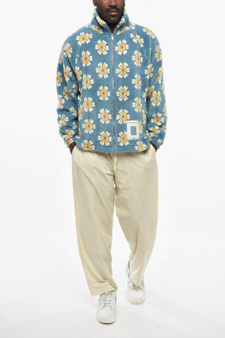 Floral-Pattern Fleece Jacket with Two Pockets