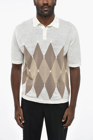 Linen-Blend Polo with Argyle Pattern