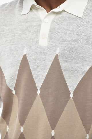 Linen-Blend Polo with Argyle Pattern