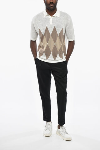 Linen-Blend Polo with Argyle Pattern
