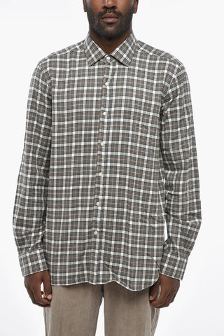 DANDYLIFE Baumwollflanell-Hemd Mit Karo-Motiv Und Druckknöpfen