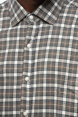 DANDYLIFE Cotton Flannel Plaid Shirt With Snap Buttons