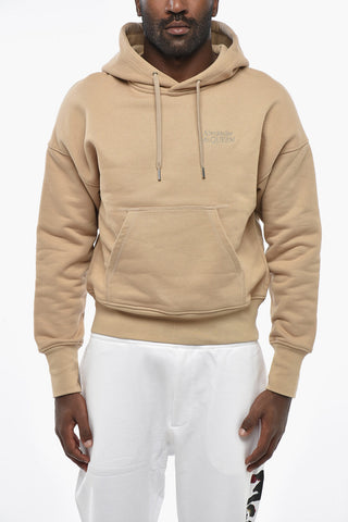 Felpa Hoodie in Cotone Garzato con Logo Ricamato