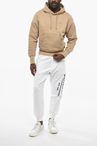 Felpa Hoodie in Cotone Garzato con Logo Ricamato