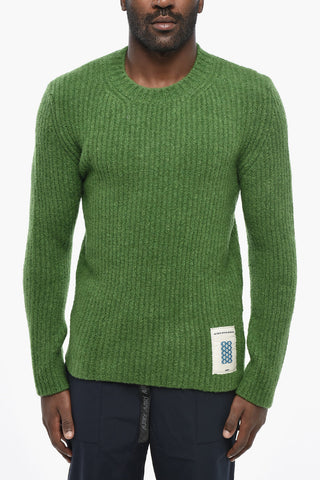 Crewneck Virgin-Wool-Blend Sweater with Logo Patch