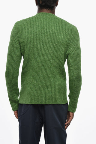 Crewneck Virgin-Wool-Blend Sweater with Logo Patch