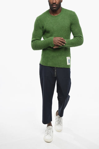 Crewneck Virgin-Wool-Blend Sweater with Logo Patch