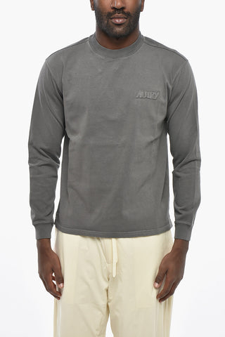 Felpa Girocolloo in Cotone Leggero con Logo Tono su Tono
