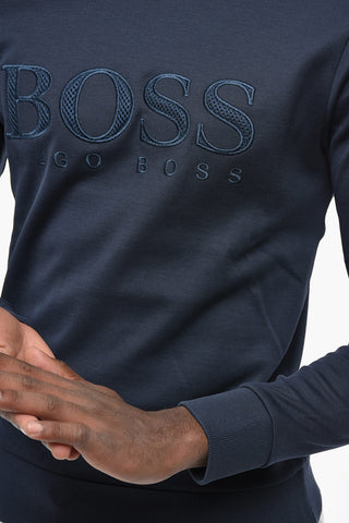 BOSS 가벼운 코튼 라운드넥 스웨트셔츠 톤온톤 로고