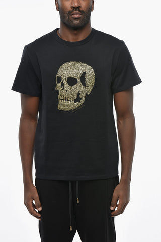 T-Shirt Girocollo GOLD SKULL in Jersey di Cotone con Stampa Grafica