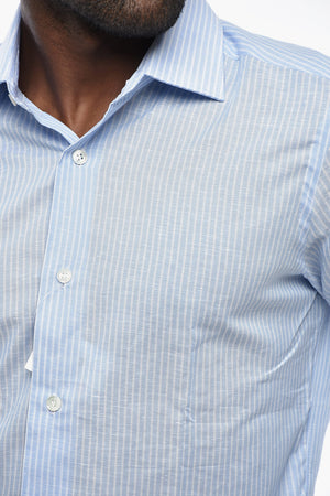 Cotton-Linen Striped Shirt With French Collar