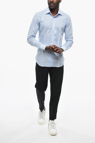 Camicia in Cotone e Lino a Righe con Collo Francese