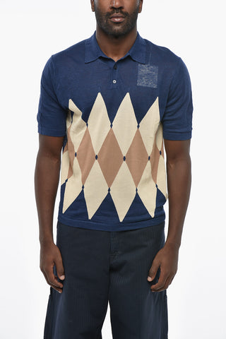 Linen-Blend Polo with Argyle Pattern