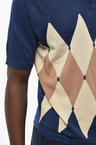 Linen-Blend Polo with Argyle Pattern