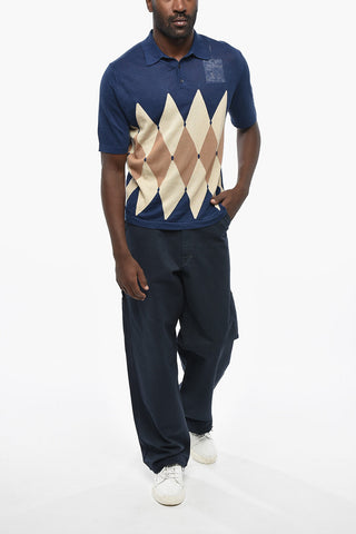 Linen-Blend Polo with Argyle Pattern