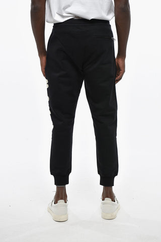 Solid Brushed Cotton Joggers with Contrast Logo