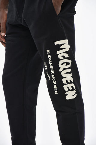 Solid Brushed Cotton Joggers with Contrast Logo