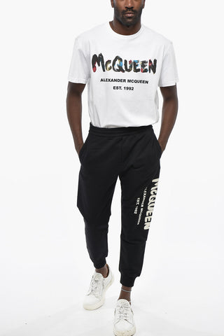 Solid Brushed Cotton Joggers with Contrast Logo