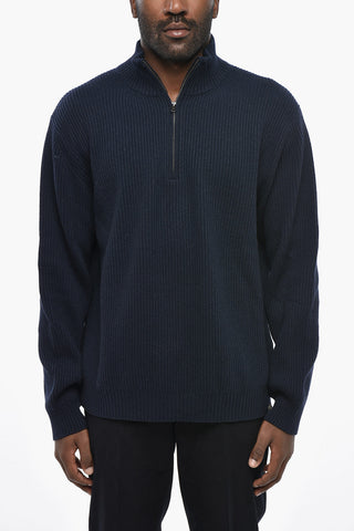 Ribbed Wool-Blend Mock Neck With Half Zip