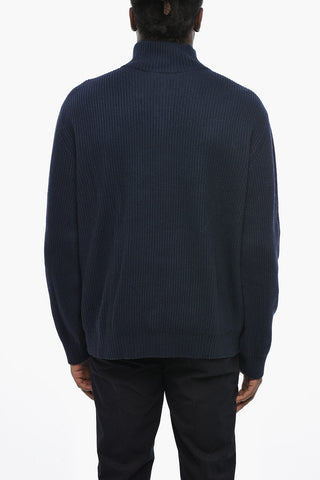 Ribbed Wool-Blend Mock Neck With Half Zip