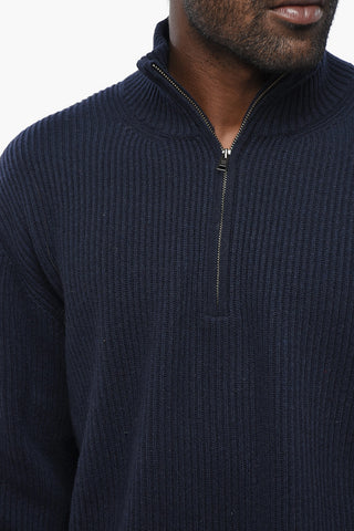 Ribbed Wool-Blend Mock Neck With Half Zip