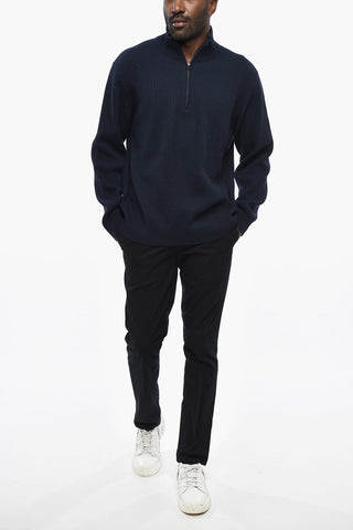Ribbed Wool-Blend Mock Neck With Half Zip