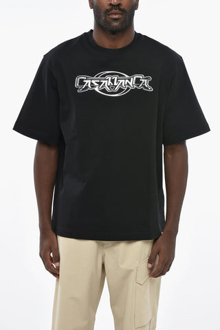 T-shirt Girocollo in Cotone Oversized con Logo in Rilievo