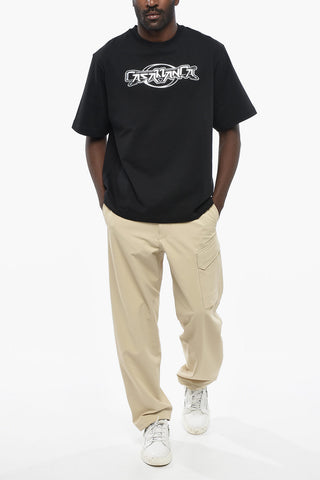 T-shirt Girocollo in Cotone Oversized con Logo in Rilievo