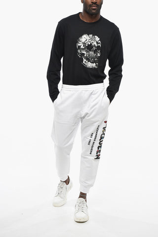 Solid Brushed Cotton Joggers with Contrast Logo