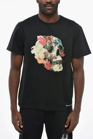 라운드넥 티셔츠 FLORAL SKULL 프린트