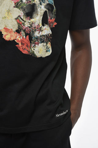 라운드넥 티셔츠 FLORAL SKULL 프린트