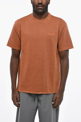 T-Shirt Girocollo in Tinta Unita con Logo in Rilievo