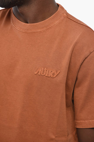 T-Shirt Girocollo in Tinta Unita con Logo in Rilievo