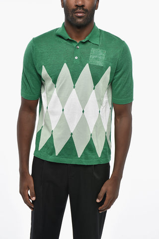 Linen-Blend Polo with Argyle Pattern