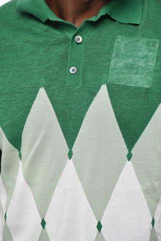 Linen-Blend Polo with Argyle Pattern