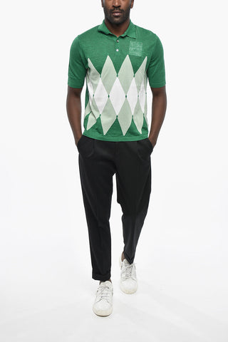 Linen-Blend Polo with Argyle Pattern
