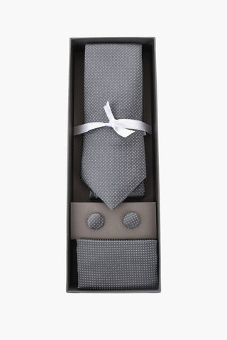 Silk And Micro-Polka-Dot Tie, Cufflinks And Pocket Square Set