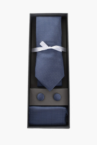 Set Cravatta Gemelli e Fazzoletto da Taschino in Seta e in Micro Pois