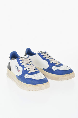 Sneakers Basse in Pelle Color Block Effetto Vintage