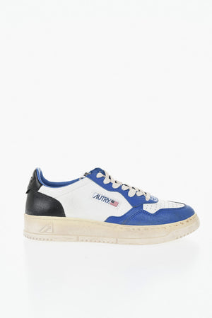 Sneakers Basse in Pelle Color Block Effetto Vintage