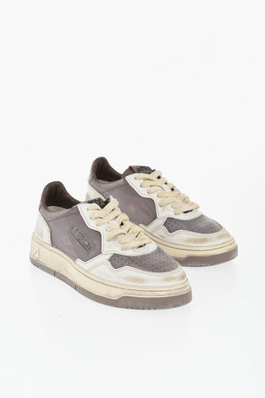 Low-Top Bicolor Leather Sneakers With Vintage Effect