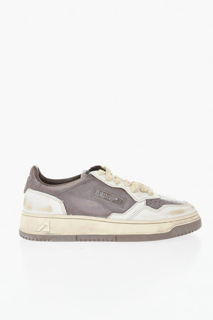 Low-Top Bicolor Leather Sneakers With Vintage Effect